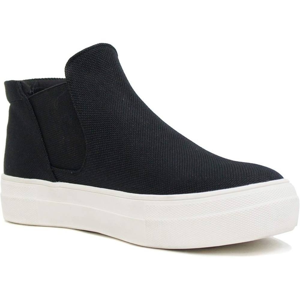 Women's Black Canvas Platform Slip on Sneakers Chelsea Cushion Foam Soda SZ 5.5
